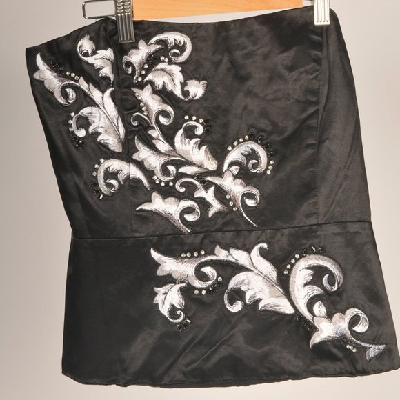 White House Black Market Tops - White House Black Market, Bustier, Black with White Floral Embroidered